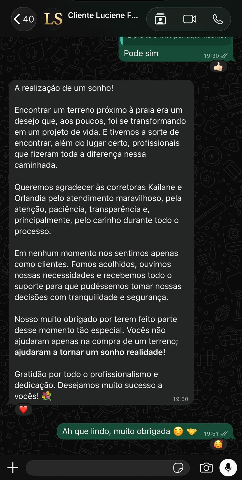Feedback de Lucirene Soares Pereira